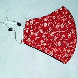 Read and white Floral Facemask